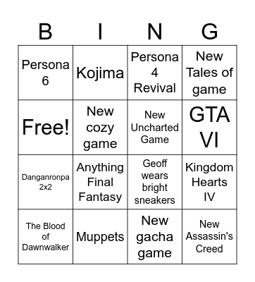 Summer Game Fest 2026 Bingo Card