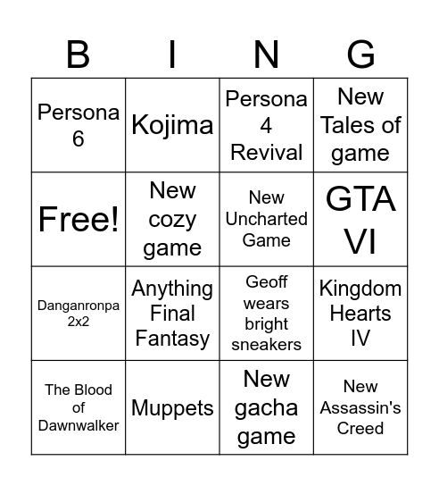 Summer Game Fest 2026 Bingo Card