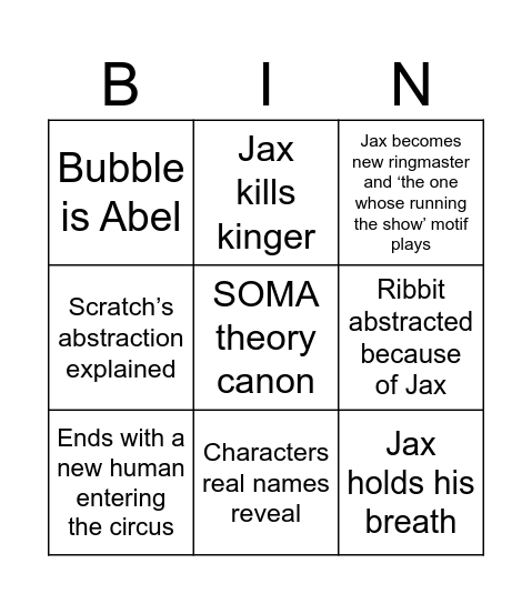TADC: The Last Act Bingo Card