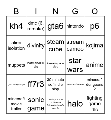 SUMMER GAME FEST! Bingo Card