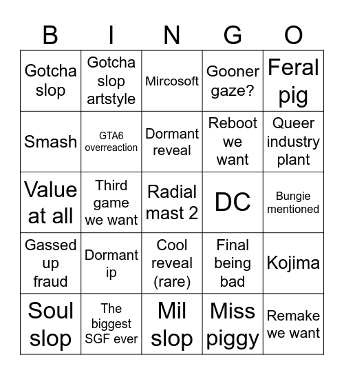 SGF Bingo Card