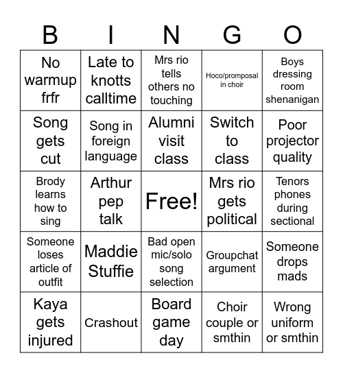 Choir 26-27 Bingo Card