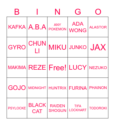 Henshin Bingo Card