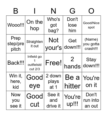Warriors Baseball Bingo Card