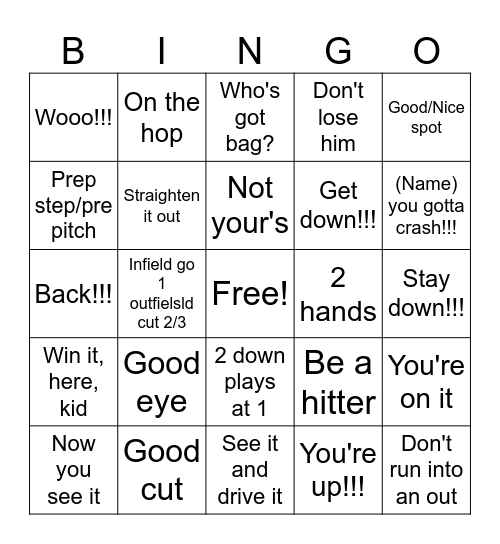 Warriors Baseball Bingo Card