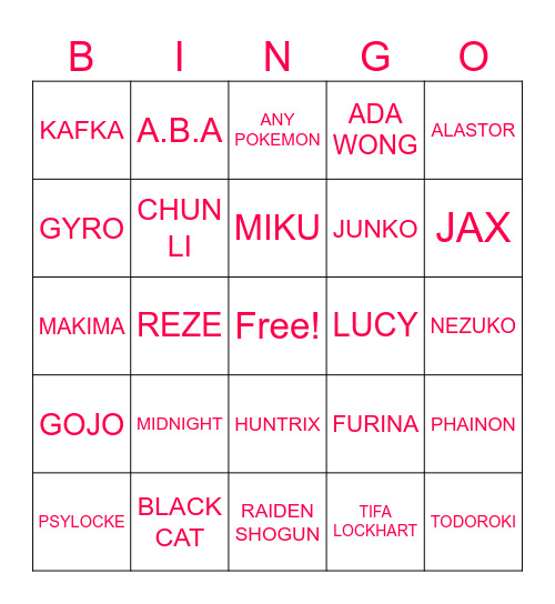 Henshin Bingo Card