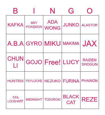Henshin Bingo Card