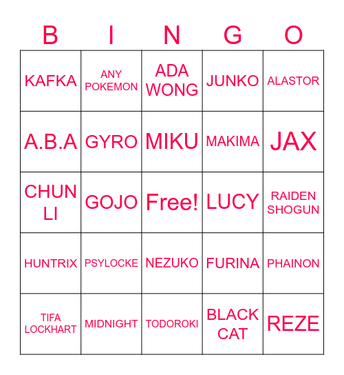 Henshin Bingo Card