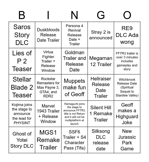SGF Bingo Card