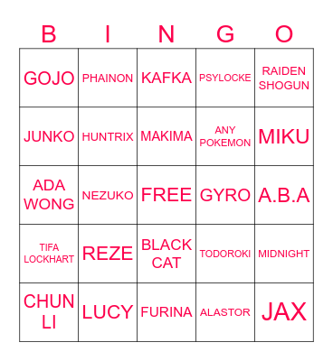 Henshin Bingo Card