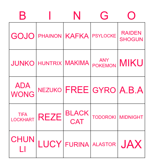 Henshin Bingo Card