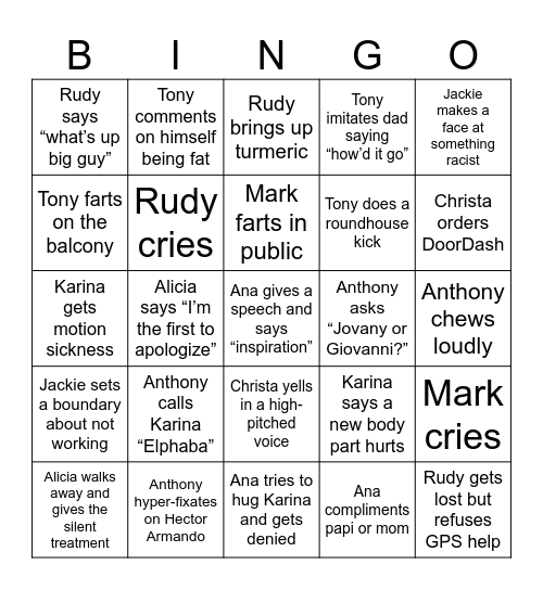OREGON TRIP WEDNESDAY Bingo Card