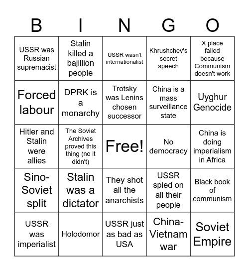 Anti-Communist BINGO Card