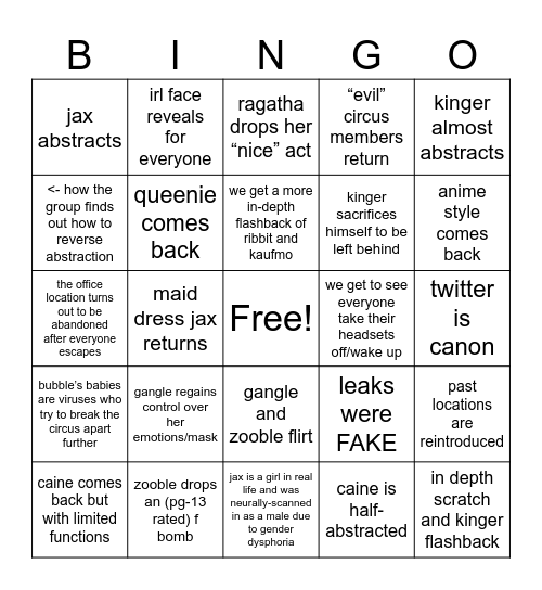 tadc ep 9 predictions Bingo Card