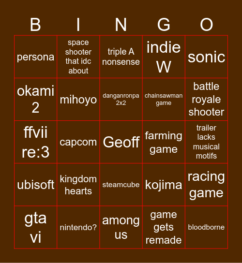 Untitled Bingo Card