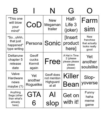 Summer Game Fest 2026 Bingo Card