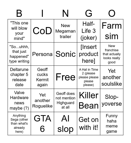 Summer Game Fest 2026 Bingo Card