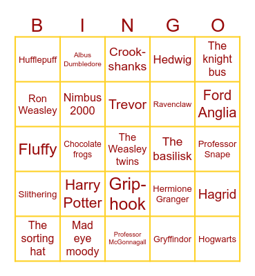 Harry Potter Bingo Card