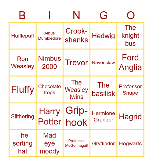 Harry Potter Bingo Card