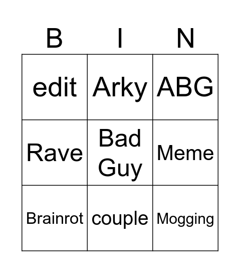 TITOK Bingo Card