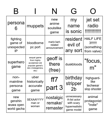 SGF 2026 Bingo Card