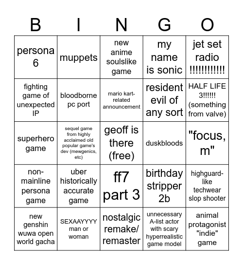 SGF 2026 Bingo Card