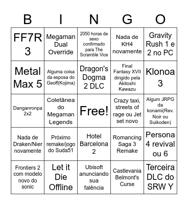 Summer Game Fest 2026 Bingo Card