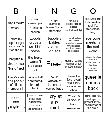 tadc ep 9 predictions Bingo Card