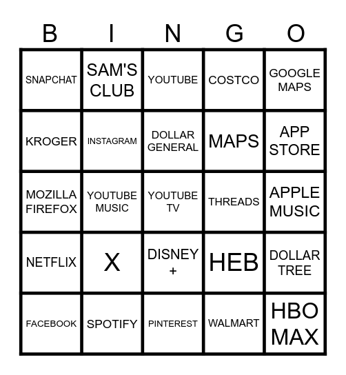 CELLPHONE APPS Bingo Card