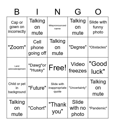 Virtual Graduation Bingo! Bingo Card