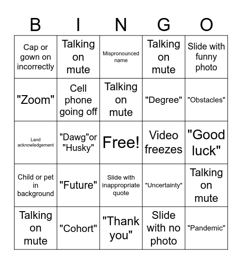 Virtual Graduation Bingo! Bingo Card