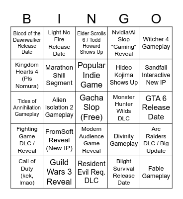 Summer Games Fest (2026) Bingo Card
