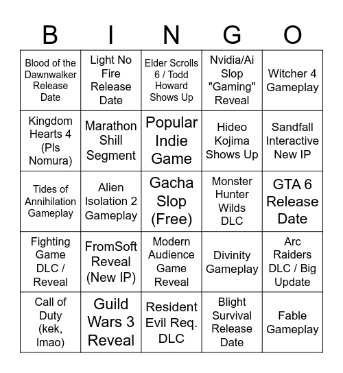 Summer Games Fest (2026) Bingo Card