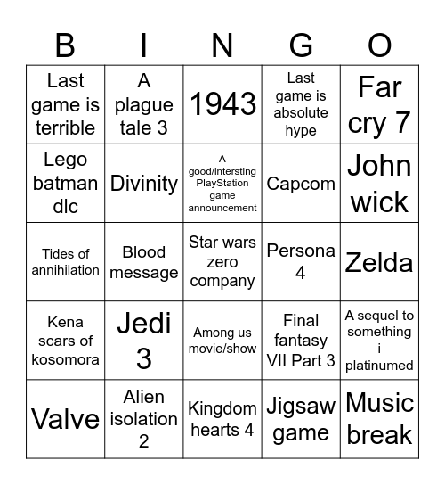 Summer game fest predictions Bingo Card