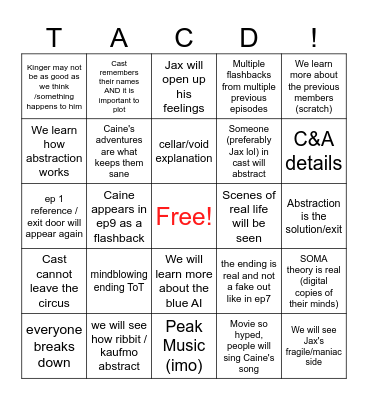 TADC The Last Act - My Predictions~~ Bingo Card