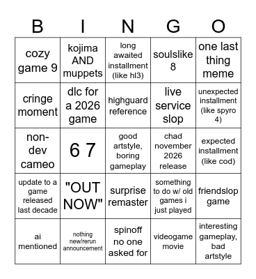 sumagamefest Bingo Card