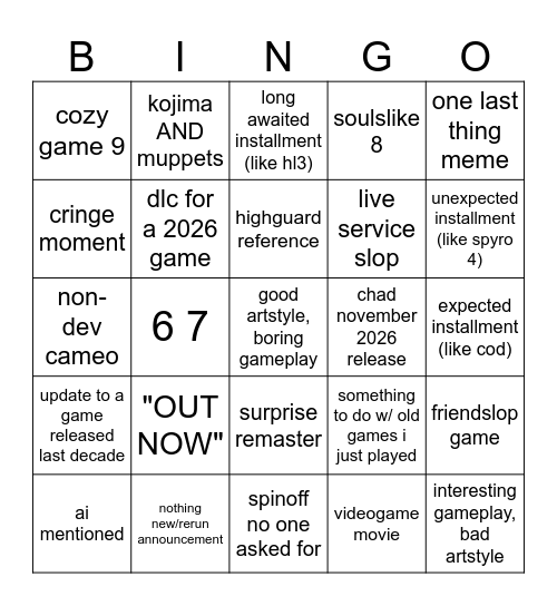 sumagamefest Bingo Card
