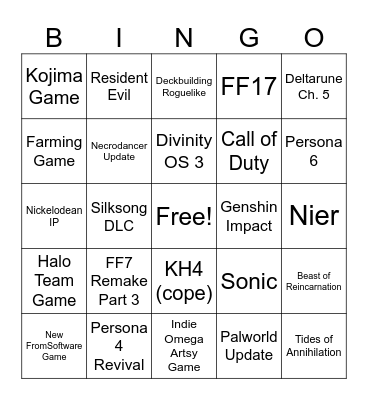 Chrohny Bingo/Wishlist Bingo Card