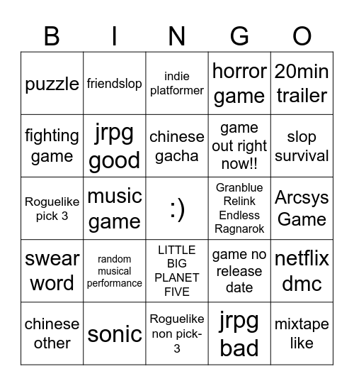 Woah. Bingo Card