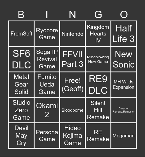 Summer Games Fest 2026 Bingo Card