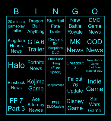 Summer Games Fest Bingo Card