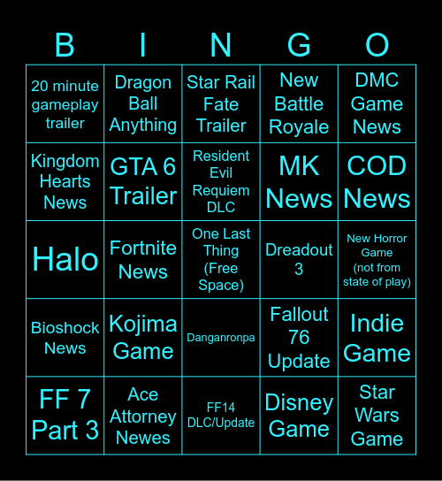 Summer Games Fest Bingo Card