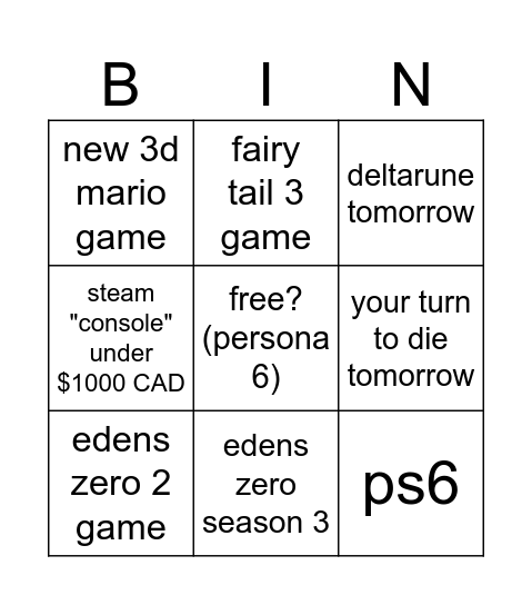least delusional game fest Bingo Card