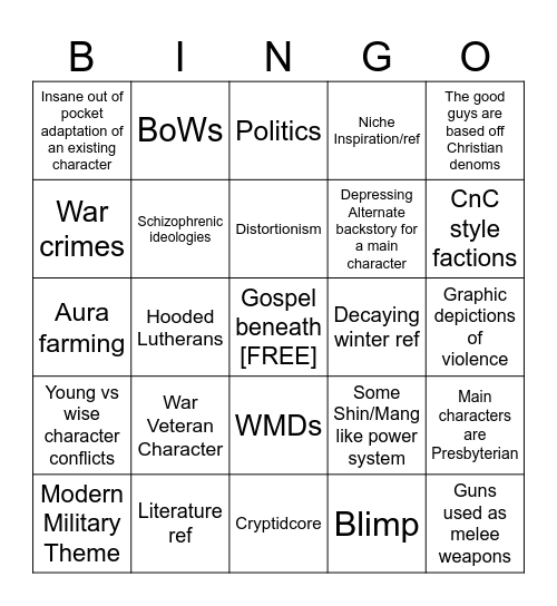 Average Fanfictions that I make Bingo Card