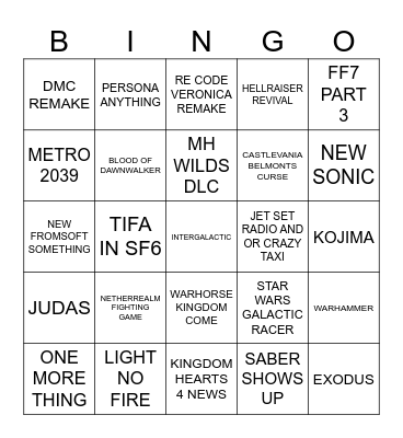 SGF Predictions Bingo Card