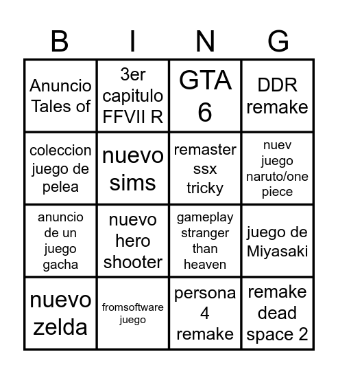 summer game fest 2026 Bingo Card
