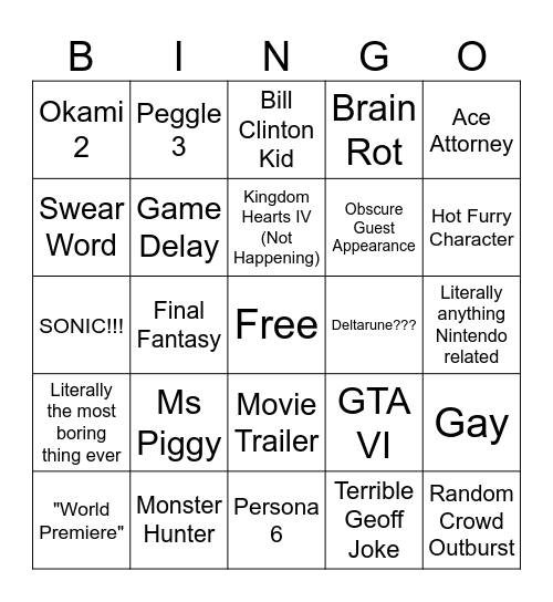 Summer Games Fest Bingo Card