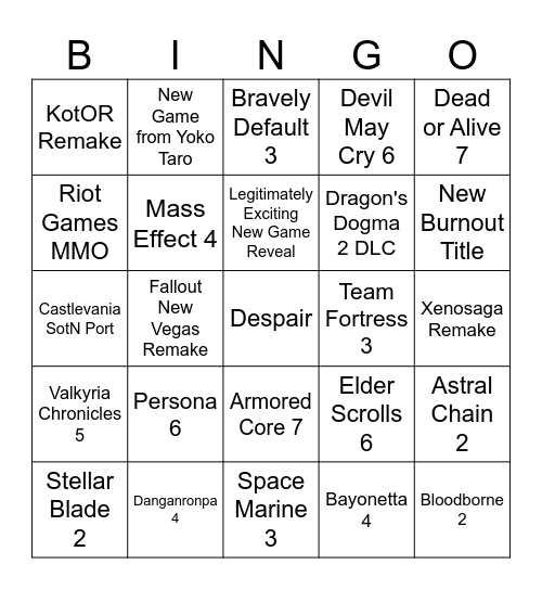 SGF Bingo Card