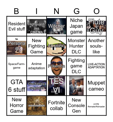 Summer Game Fest 2026 Bingo Card