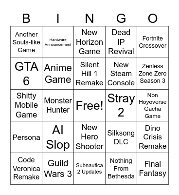 Summer Game Fest 2026 (Theo's Version) Bingo Card